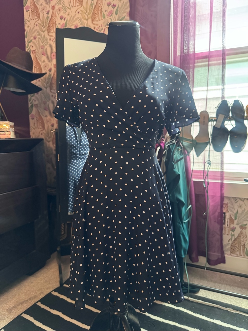 Navy Polka Dot Express Dress - Classic A-Line Fit